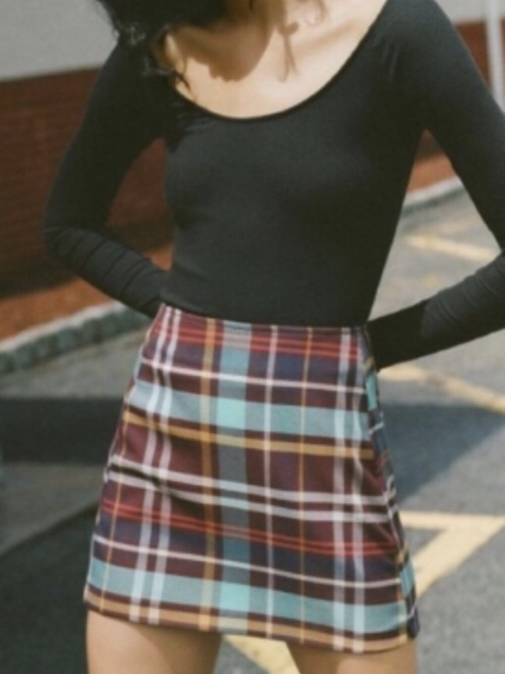 Urban Outfitters Plaid Notch Pelmet Mini Skirt Size S Teal Burgundy Academia Y2K
